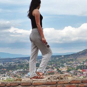 H&M Linen Bend Wide Leg Striped Pants